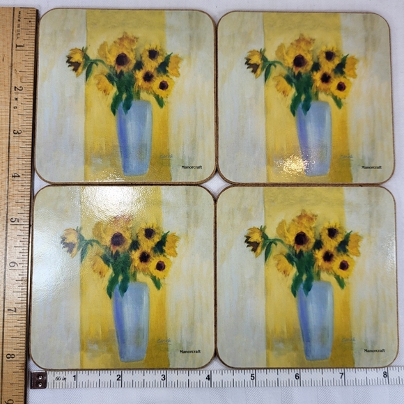 Manorcraft COASTERS Set of 4 Sunshine Sunflowers Cork Backing Classic Collection - Picture 4 of 7